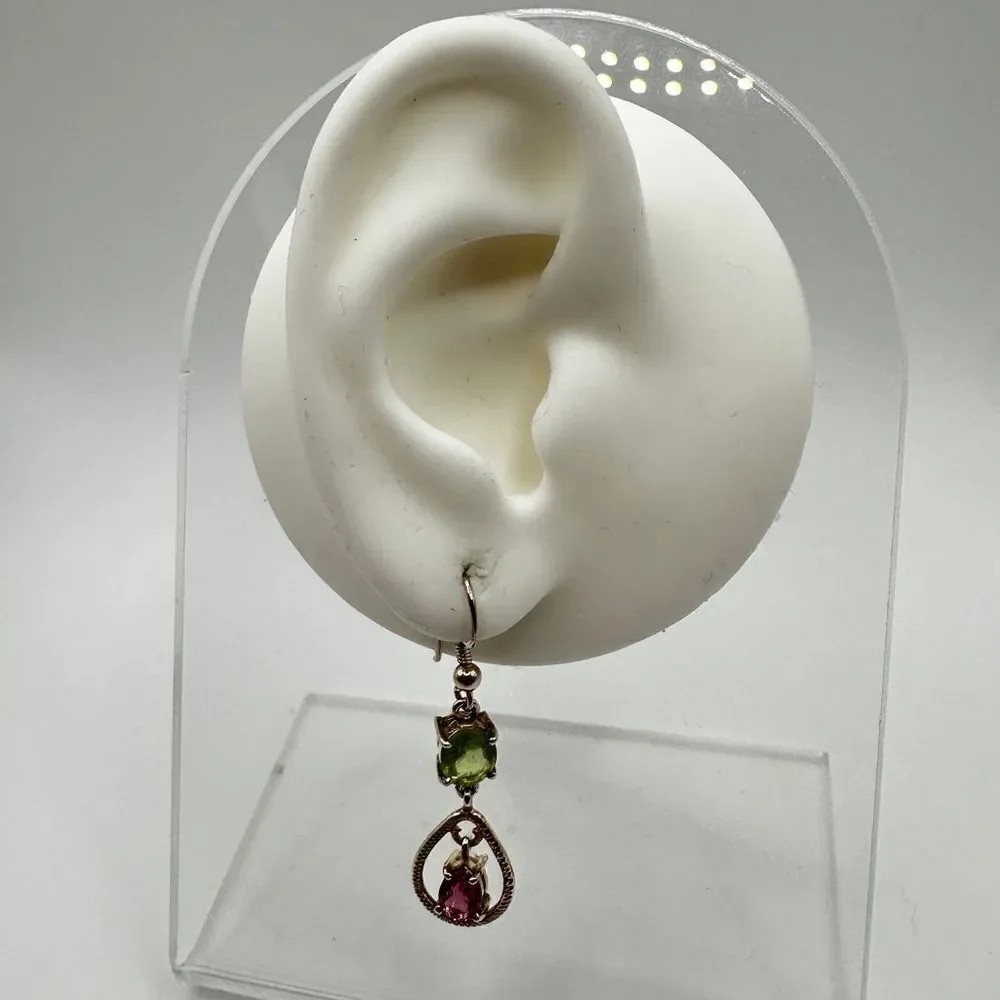 Stunning peridot and pink‎ tourmaline in sterling silver dangle earrings!!
